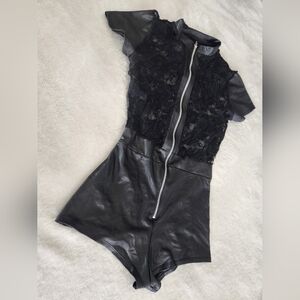Sexy Black Lace and Leather Romper